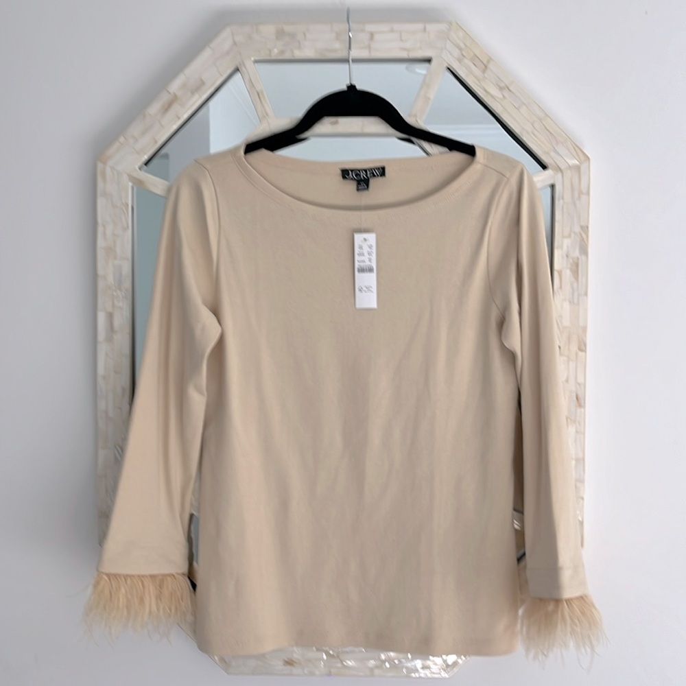 J. Crew NWT cotton feather trim top Size XS